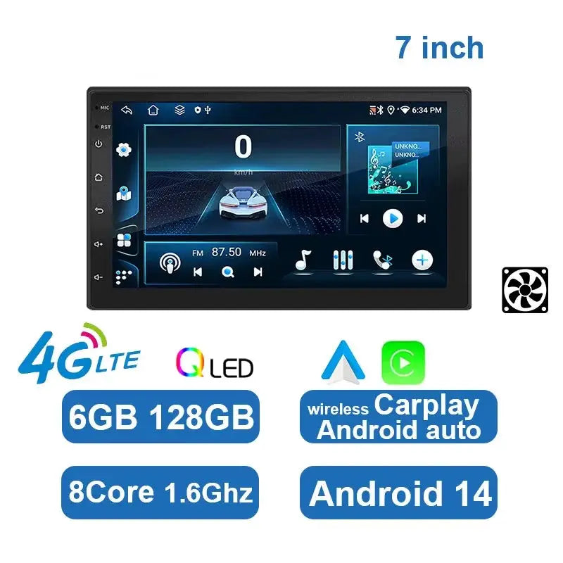 Simples Market ESSGOO 7-inch car stereo with Android Auto, CarPlay, WIFI, GPS, 6GB RAM, 128GB storage, Android 14