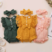 Baby Girl Sleeveless Lace Edge Romper And Headband Set For Newborn To 18 Months Summer Casual Jumpsuit