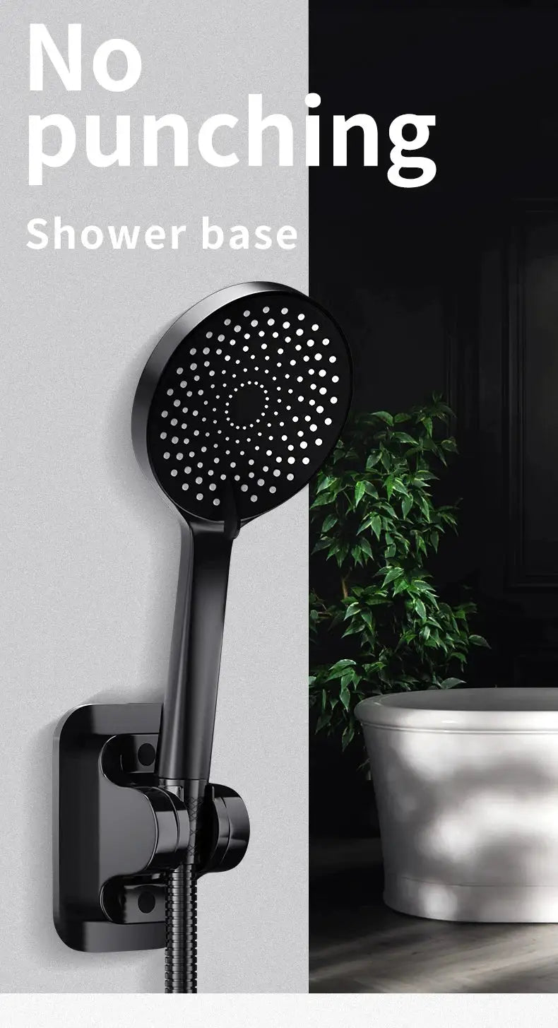 Simples Market perforation-free shower head bracket with adjustable handheld shower, black wall mount