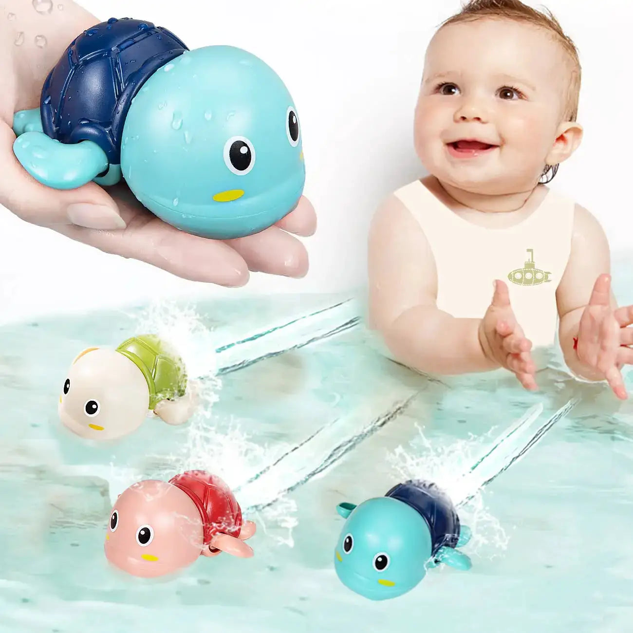 Baby Bath Toys Set Turtle and Whale Clockwork Water Toys Non Toxic for Tub Pool Beach Fun for Kids
