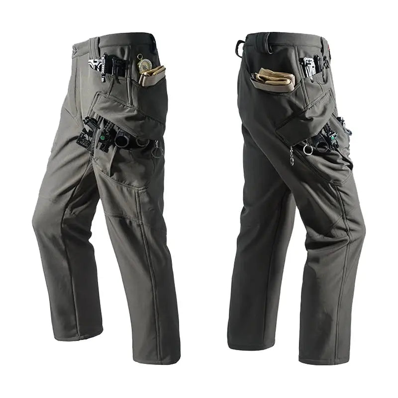 Men's city cargo fleece-softshell hiking pants, charcoal, 2 pairs