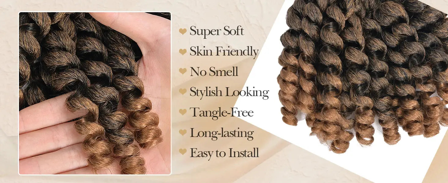 Simples Market synthetic ombre braiding hair with jumpy wand curls for crochet braids, dark-to-light brown ombre.