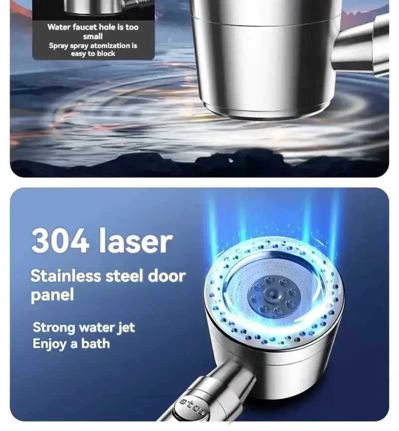 Simples Market handheld shower head, stainless steel, high-pressure water-saving filter, 5 modes, one-button stop