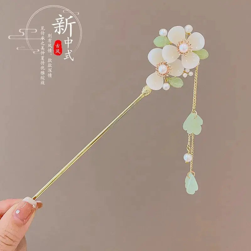 Elegant Chinese Style Romantic Enameled Flower Tassel Hair Clip Alloy Jewelry Hairpin For Women Fashion Accessory