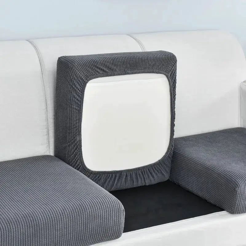 Polar fleece sofa seat cushion cover in dark gray with elastic edges for living room protection
