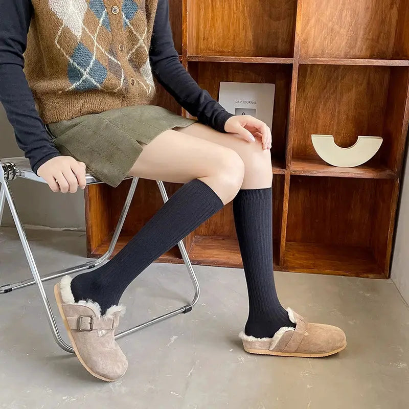 LuxeWeave Women's Knee High Stockings Cotton Blend Comfort For Casual Preppy Style And Everyday Wear