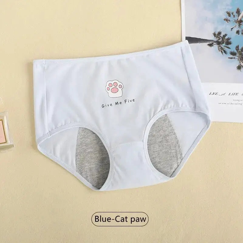 Simples Market girls' menstrual panties, white breathable cotton with gray gusset and paw-print logo