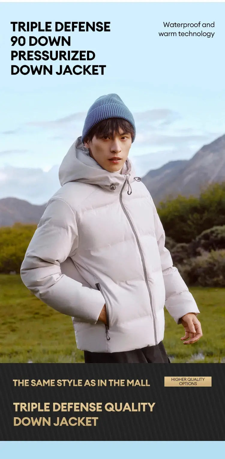 Semir men's down jacket, light gray hooded puffer with waterproof outerwear