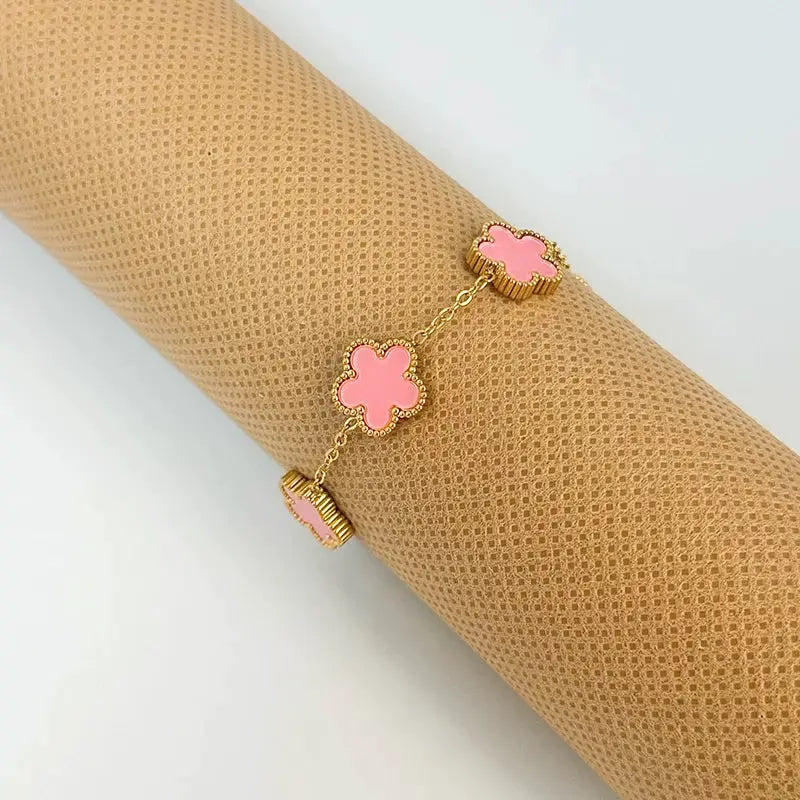 Adjustable Stainless Steel Bracelet Double Sided Five Leaf Clover Petals Gold Plated Women Fashion Jewelry