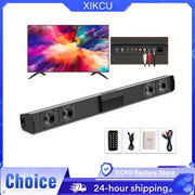 XIKCU soundbar with remote control; Bluetooth 5.3 stereo home cinema bar with RCA and AUX inputs