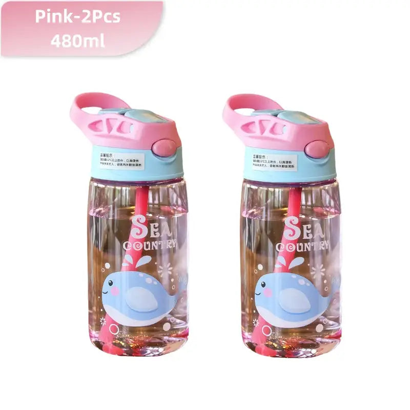 480ml Kids Sippy Cup Cartoon Baby Feeding Cup With Straws Leakproof Water Bottle Outdoor Portable Duckbill Straw Cups