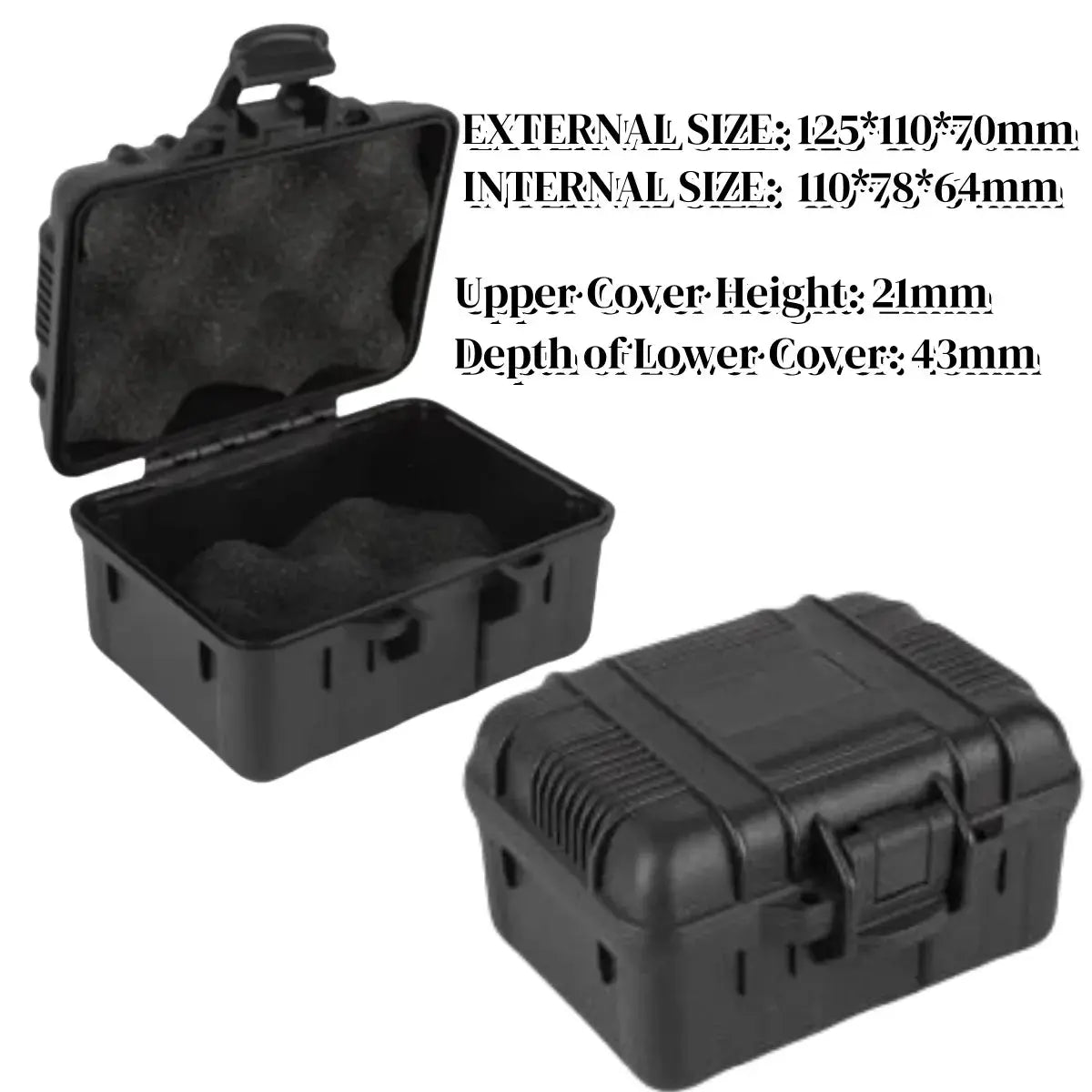 Simples Market black PP toolbox with foam interior, 2-piece set.
