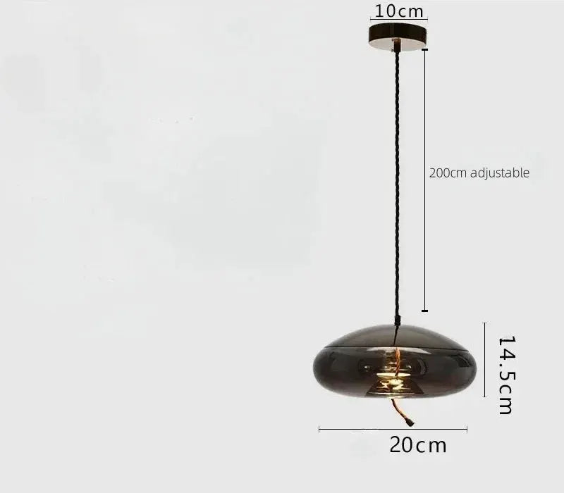 Minimalist blue glass pendant lamp with hemp rope cord, LED light, adjustable up to 200 cm, 20 cm shade