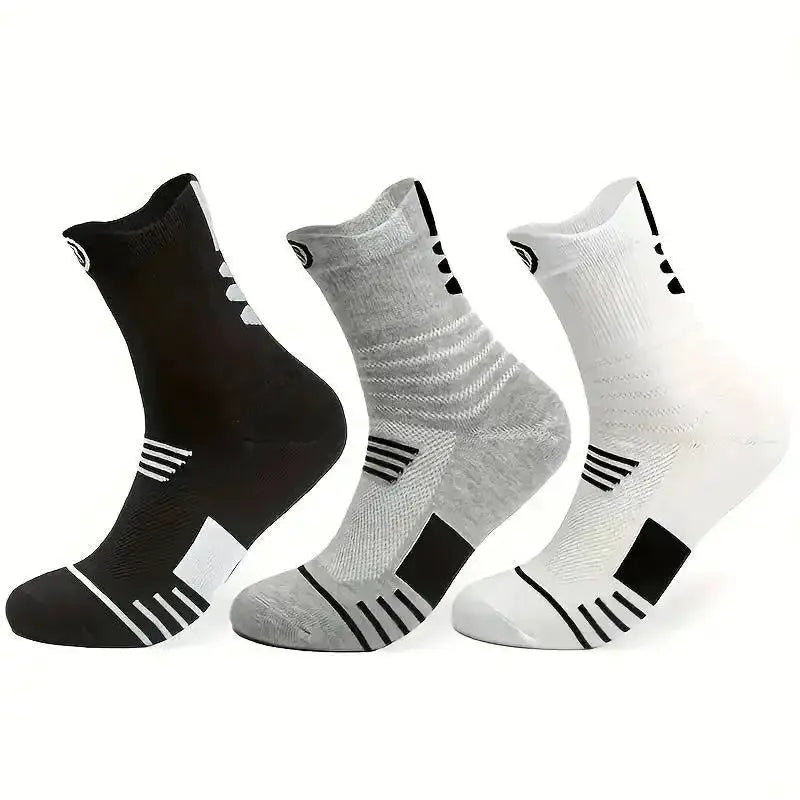 3 Pairs Men's Comfort Fit Cushion Performance Athletic Crew Socks For Outdoor Sports And Everyday Wear