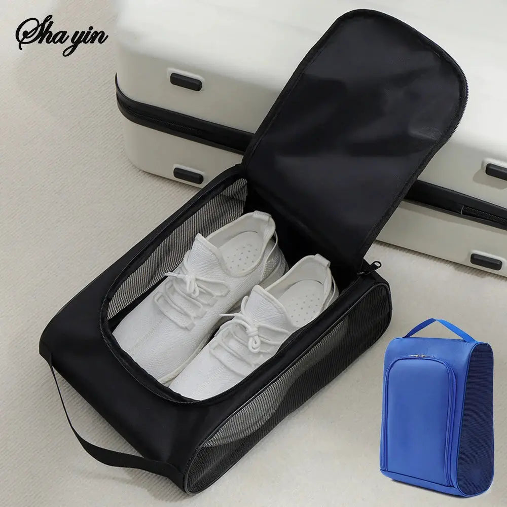 Black Oxford Cloth Travel Shoe Storage Bag For Basketball And Football Cleats And Slippers Portable Organizer