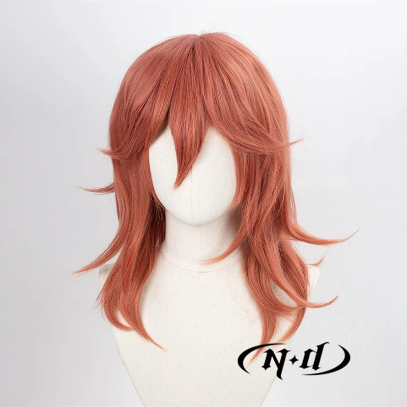 ND Angel Devil cosplay wig, pinkish-red layered hair with bangs, heat resistant, Simples Market