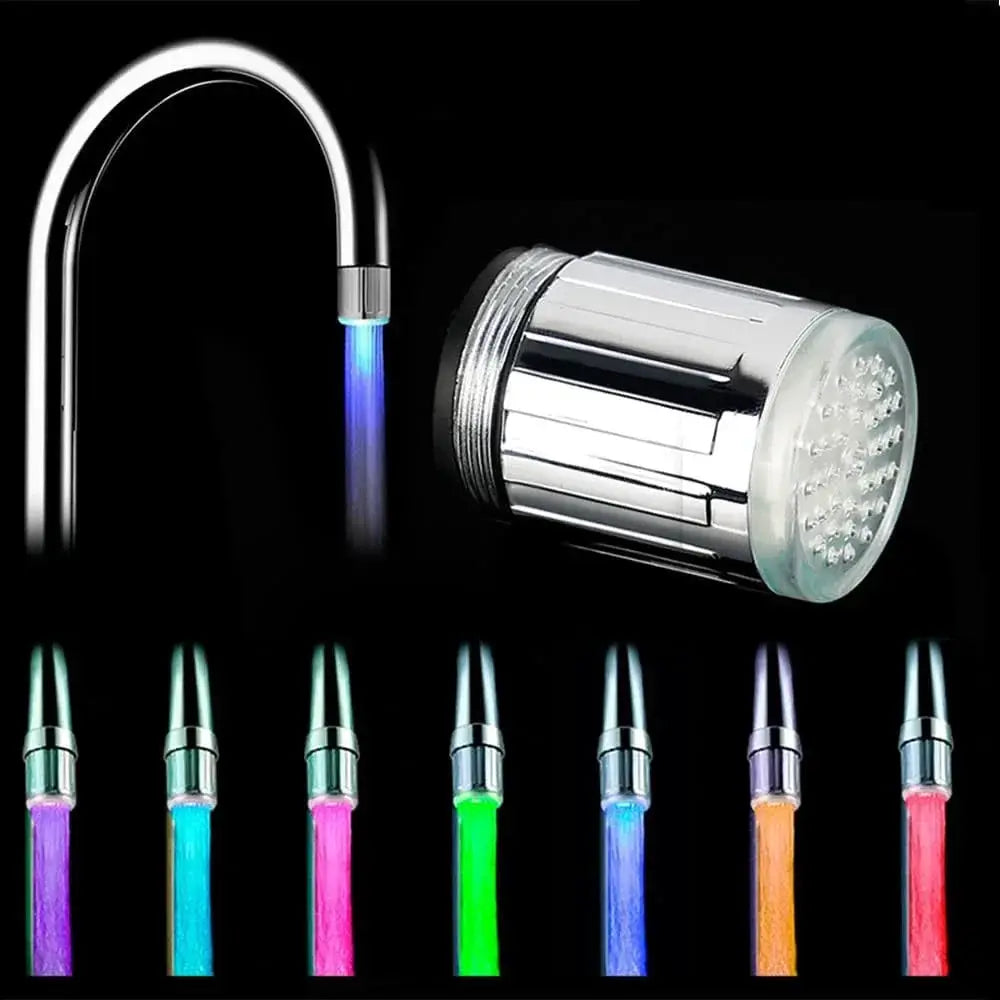 LED faucet head with 3-color changing glow; Simples Market chrome aerator water-saving nozzle, multicolor set