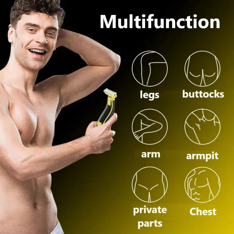 Simples Market multifunctional men's shaver for sensitive areas; body groomer for legs, arms, armpits, chest and bikini area.