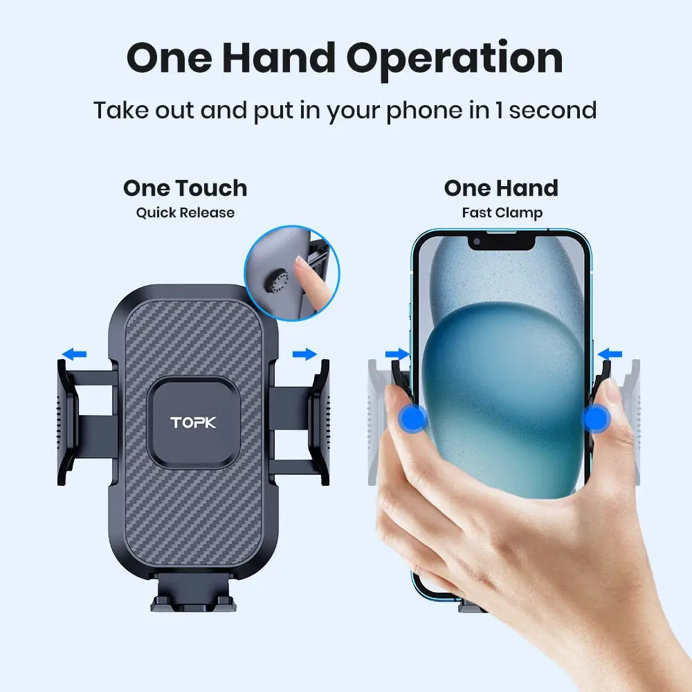 Topk Auto Locking Car Phone Holder Mount With Vent Clip For 4 To 6.7 Inch Devices Universal Fit