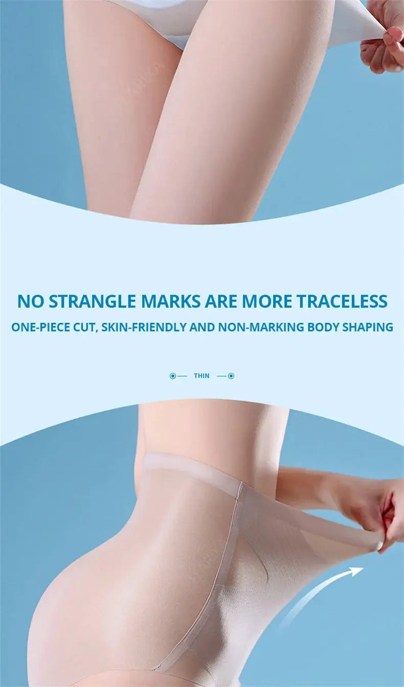 Flarixa Ultra Thin Ice Silk Panties by Simples Market, skin-tone seamless high-waist tummy-control shaping briefs