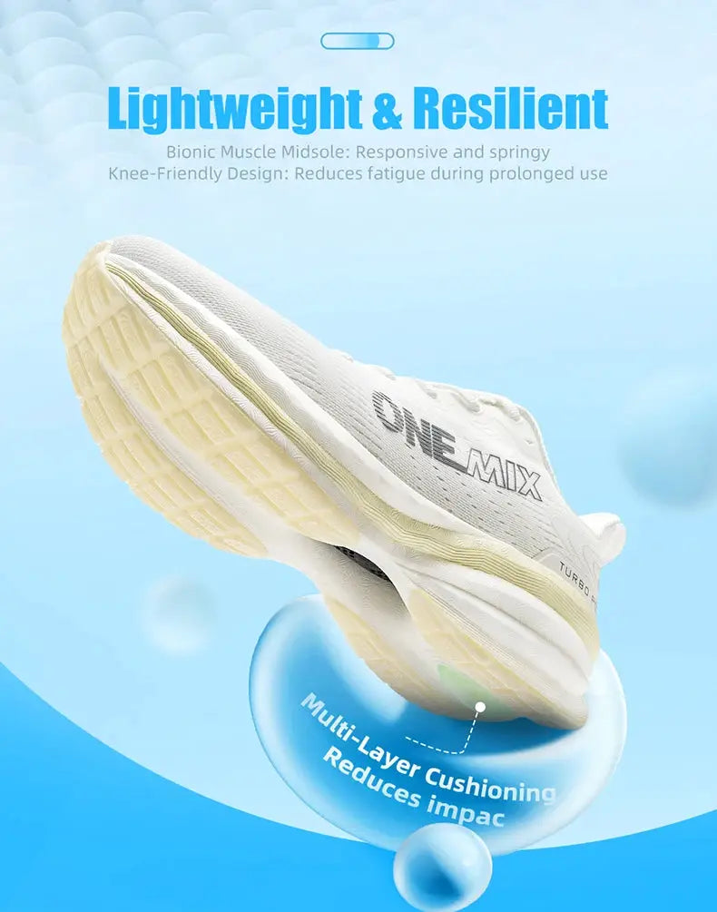 ONEMIX men's running shoes with air cushion sole, breathable white mesh upper