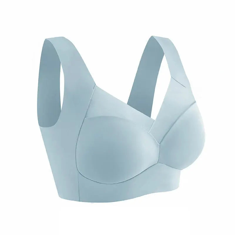 Light blue seamless wireless sports bra bralette with wide straps