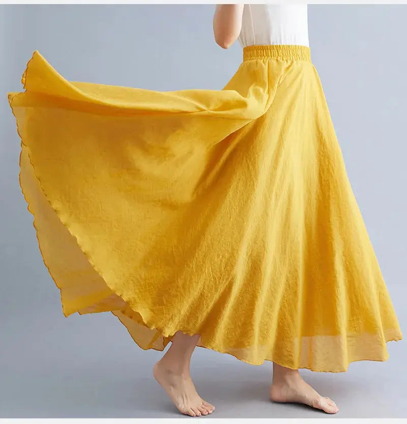 Long yellow cotton-linen skirt with elastic waist by Simples Market