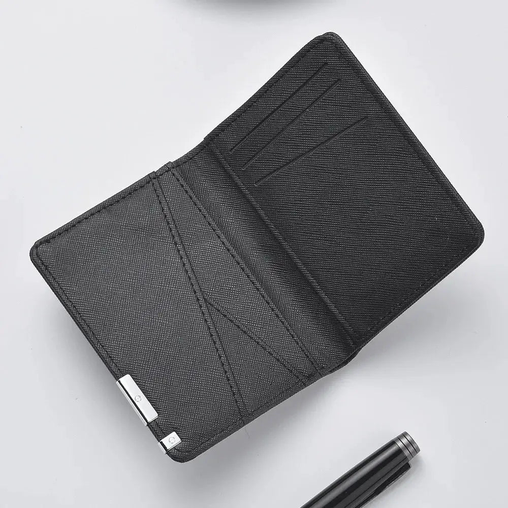 Black faux leather slim business-style wallet by Simples Market with multiple card slots and driver's license holder