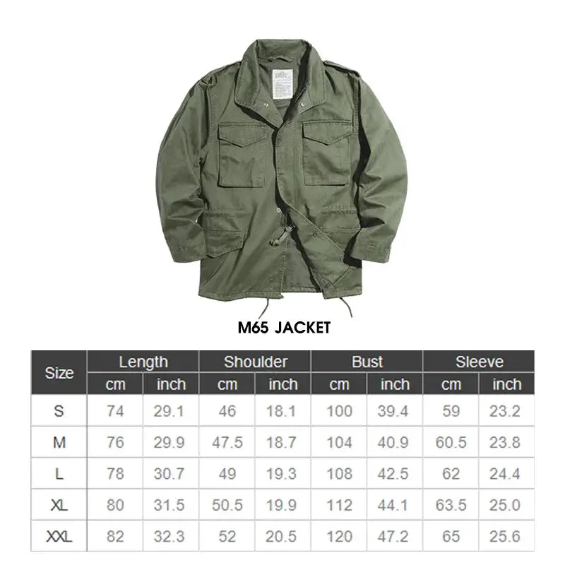 M65 field jacket olive-green military-style coat by Simples Market with chest and lower pockets
