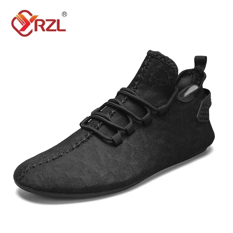 YRZL men's black driving moccasin loafers, breathable mesh upper, non-slip casual shoes