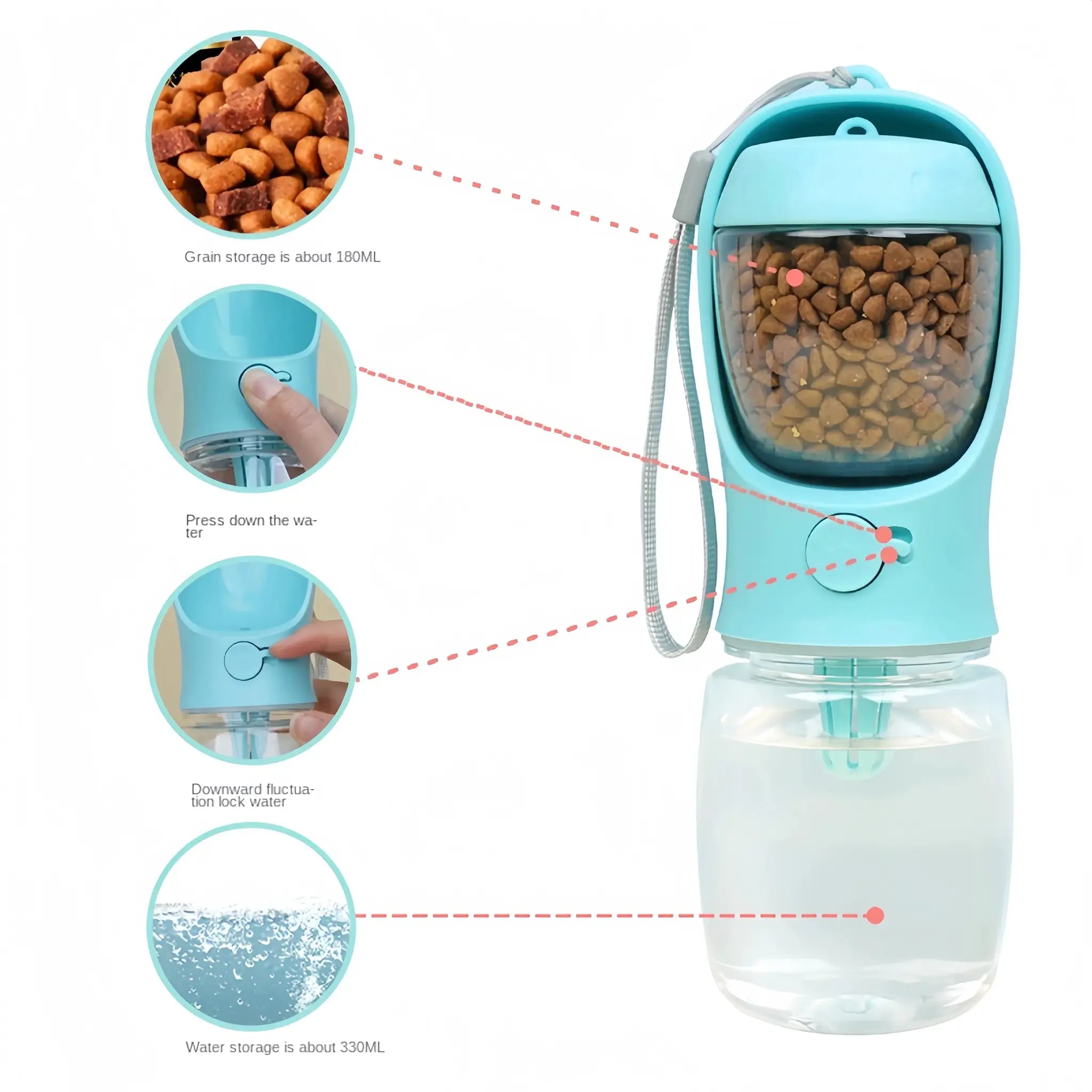 Portable Dog Cat Water Bottle With Storage Food And Water Container Feeder Bowl For Travel Outdoor Pets