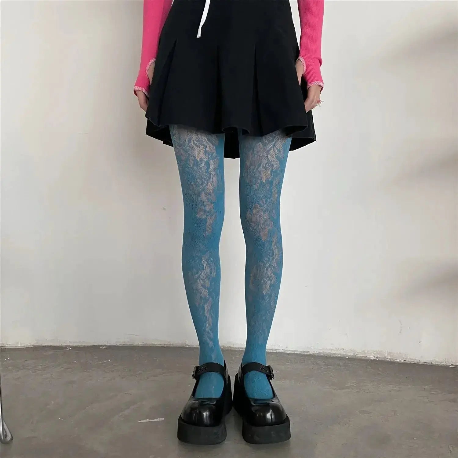 Lolita Sweet Floral Punk Style Colorful Thigh High Tights Hollow Out Mesh Fishnet Design For Women