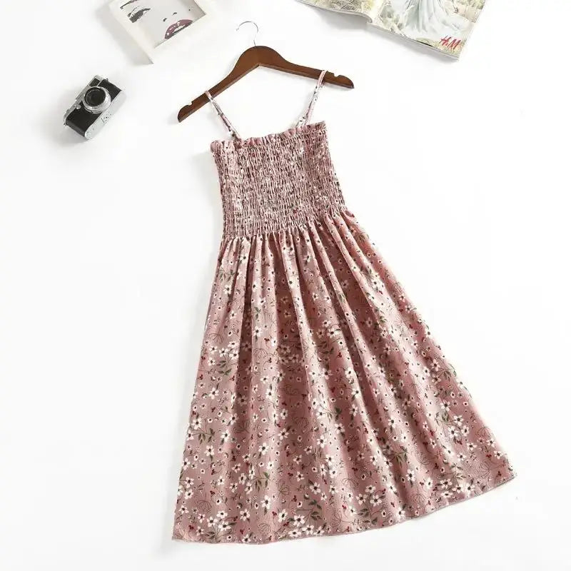 Summer Chiffon Camisole Dress For Women Elastic Waist Spaghetti Straps