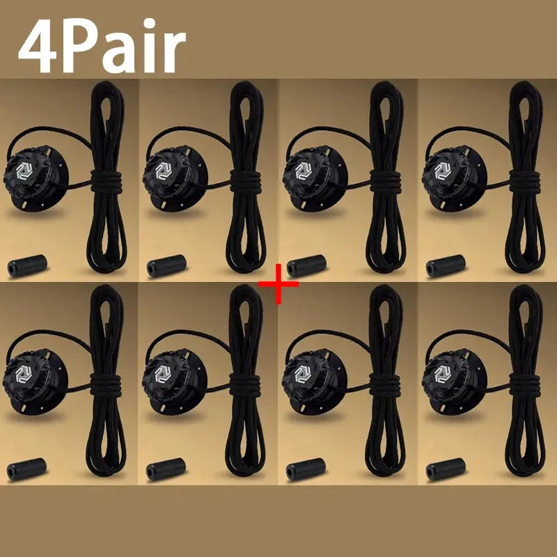 Automatic no-tie shoelace system by Simples Market, black laces, 4-pair bundle.
