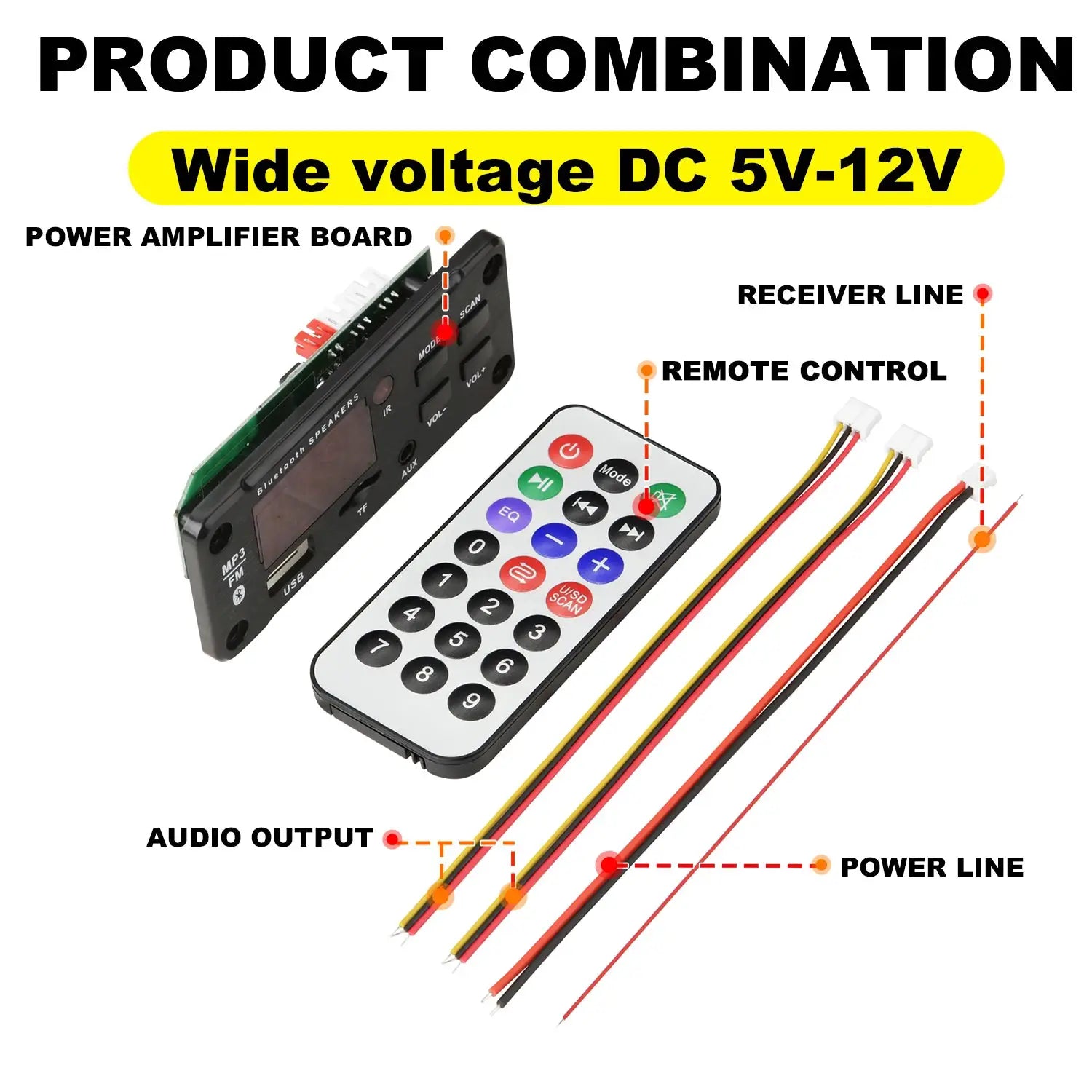 12V MP3 Decoder Board Bluetooth Car Kit With USB TF Card WMA WAV Support FM Radio And Color Screen
