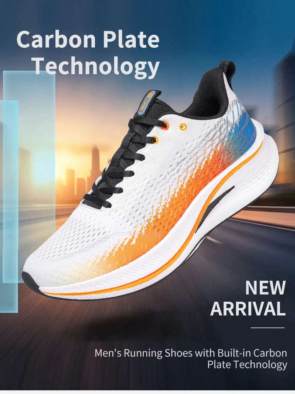Baasploa Men jogging shoes by Simples Market with carbon plate cushioning; white/orange gradient, breathable mesh