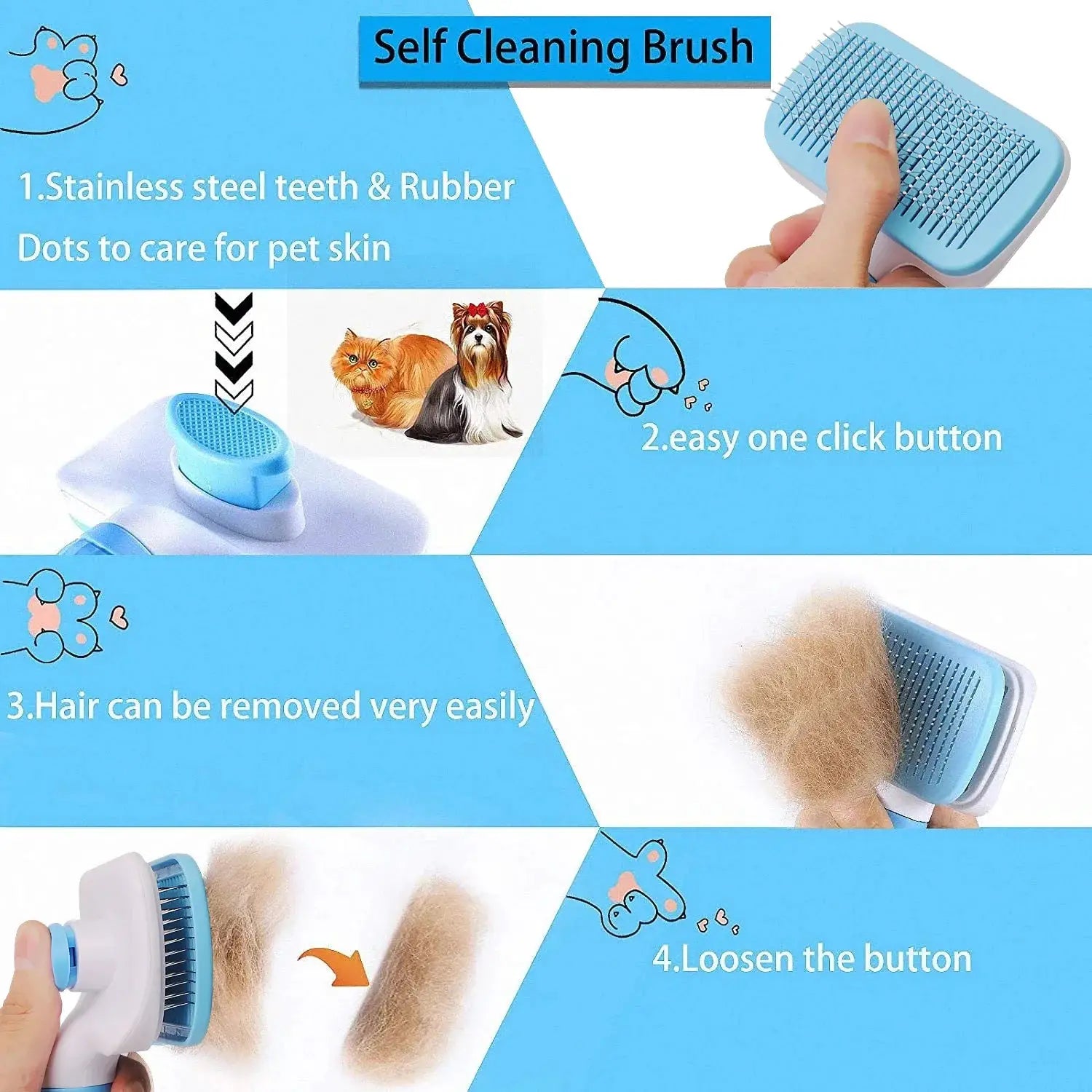 Dog Hair Remover Brush for Cats and Dogs Long Hair Grooming Comb for Shedding and Cleaning Bath Brush Pet Supplies