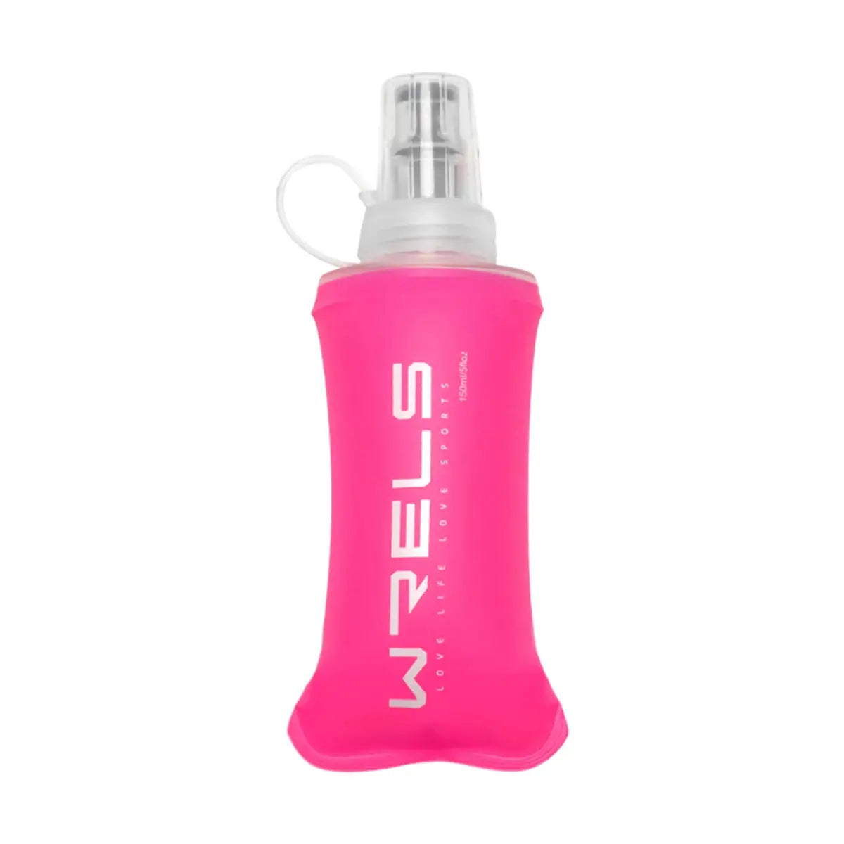 WRELS pink collapsible water bottle, BPA-free sport hydration flask with clear cap