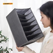 Grey 9-grid non-woven fabric storage box with layered compartments for clothes and underwear by Simples Market