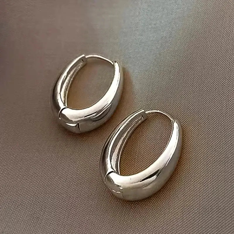 Hot Vintage Smooth Metal Hoop Earrings For Women Girls Elegant Luxury Korean Style Daily Wear