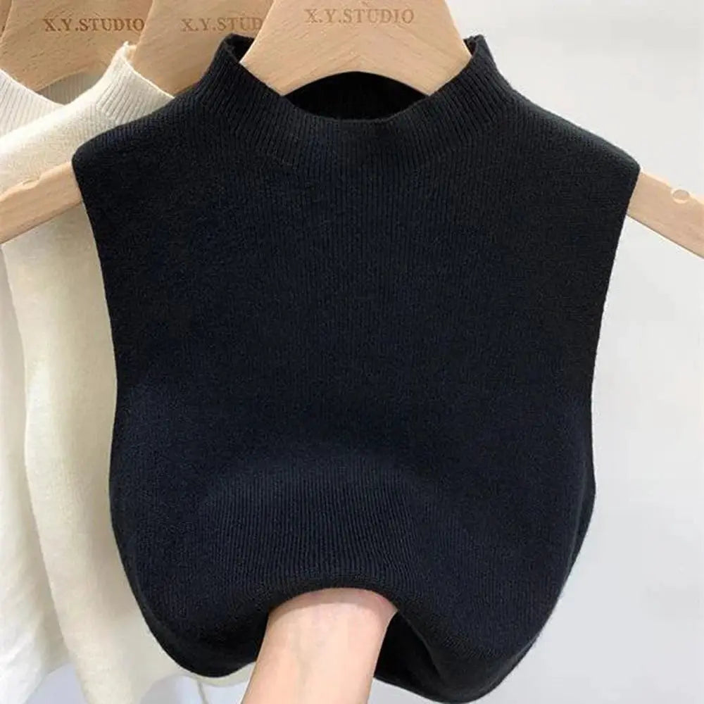 NovaWeave Womens Knit Vest Tank Top Cropped Solid Color Camisole With Half Turtleneck For Spring To Autumn