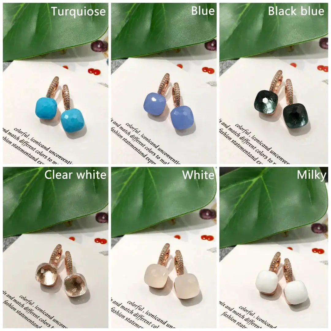 Crystal candy-style drop earrings, 10mm, six colors shown, by Simples Market