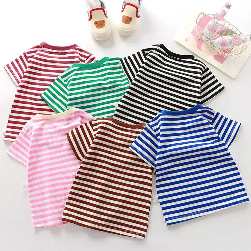 100 Percent Cotton Striped T Shirt For Kids 4 To 6 Years Red Tee Boys And Girls Wholesale Tops Childrens Clothing 2026