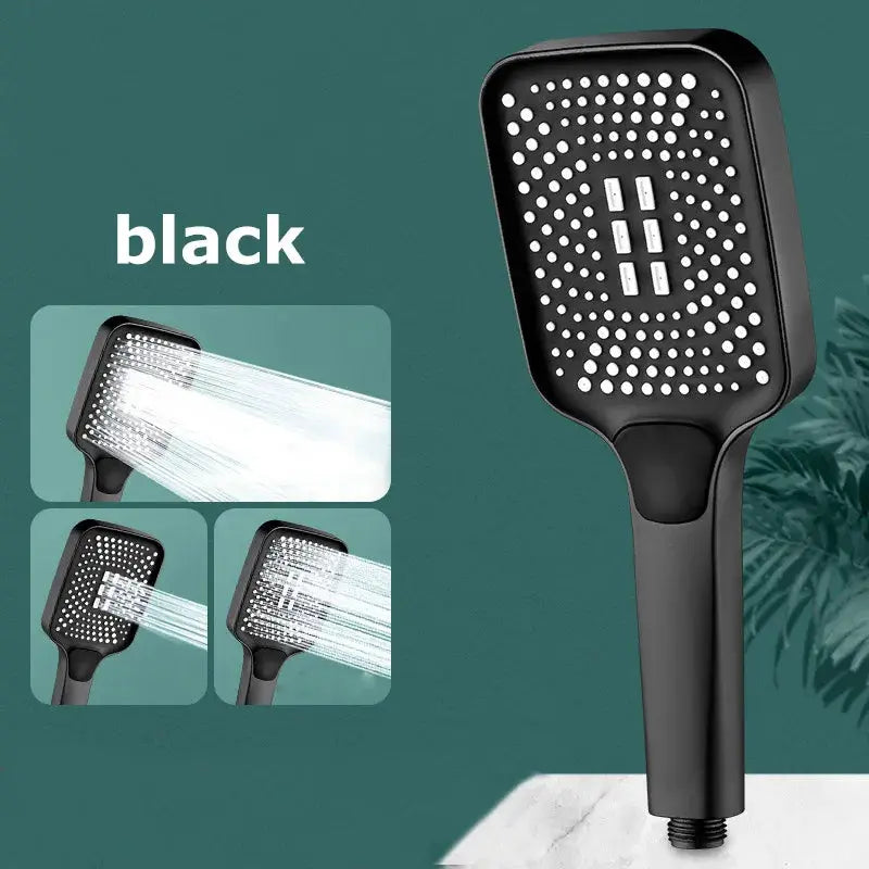 Overhead rain shower head with 360° rotation and black finish