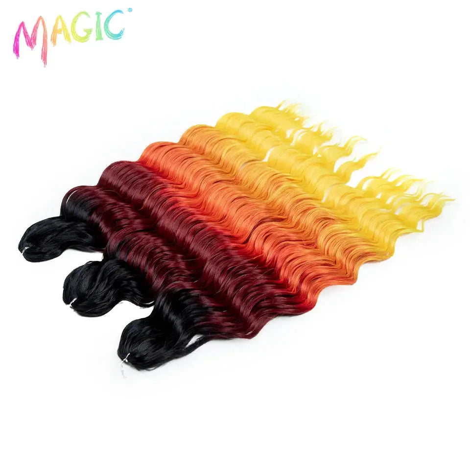 Anna synthetic water-wave braiding hair extensions, 24in, ombre gradient black to blonde, set of 5 bundles