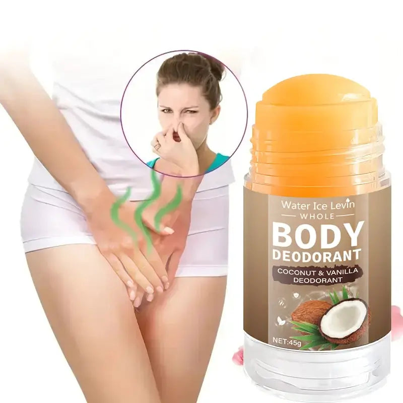 Coconut & vanilla body deodorant stick by Simples Market, 45g with orange cap.
