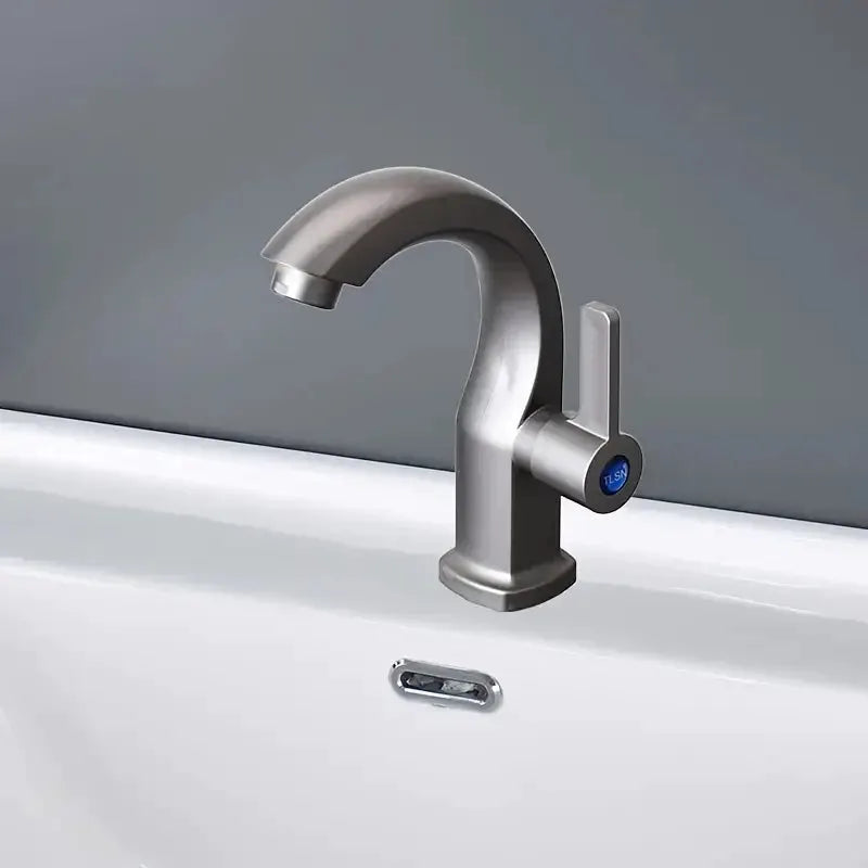 Simples Market modern single-hole bathroom faucet with curved stainless spout and single lever handle