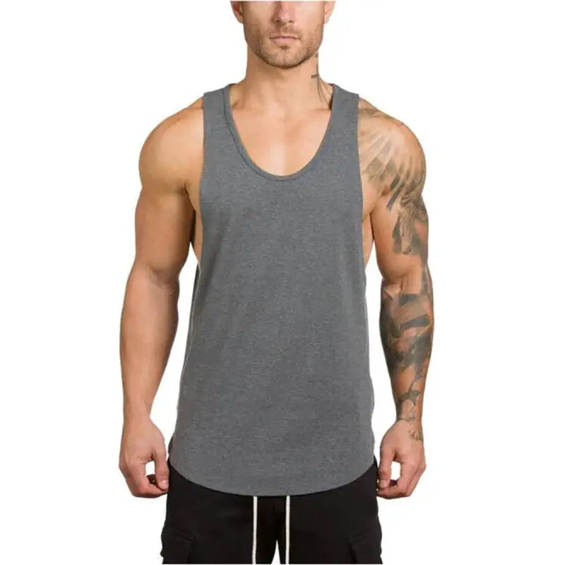 Simples Market men's cotton breathable sleeveless gym tank top in grey