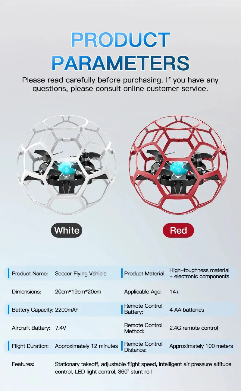 SG600 MAX 2.4G RC racing football drone with white and red protective hex cage shells