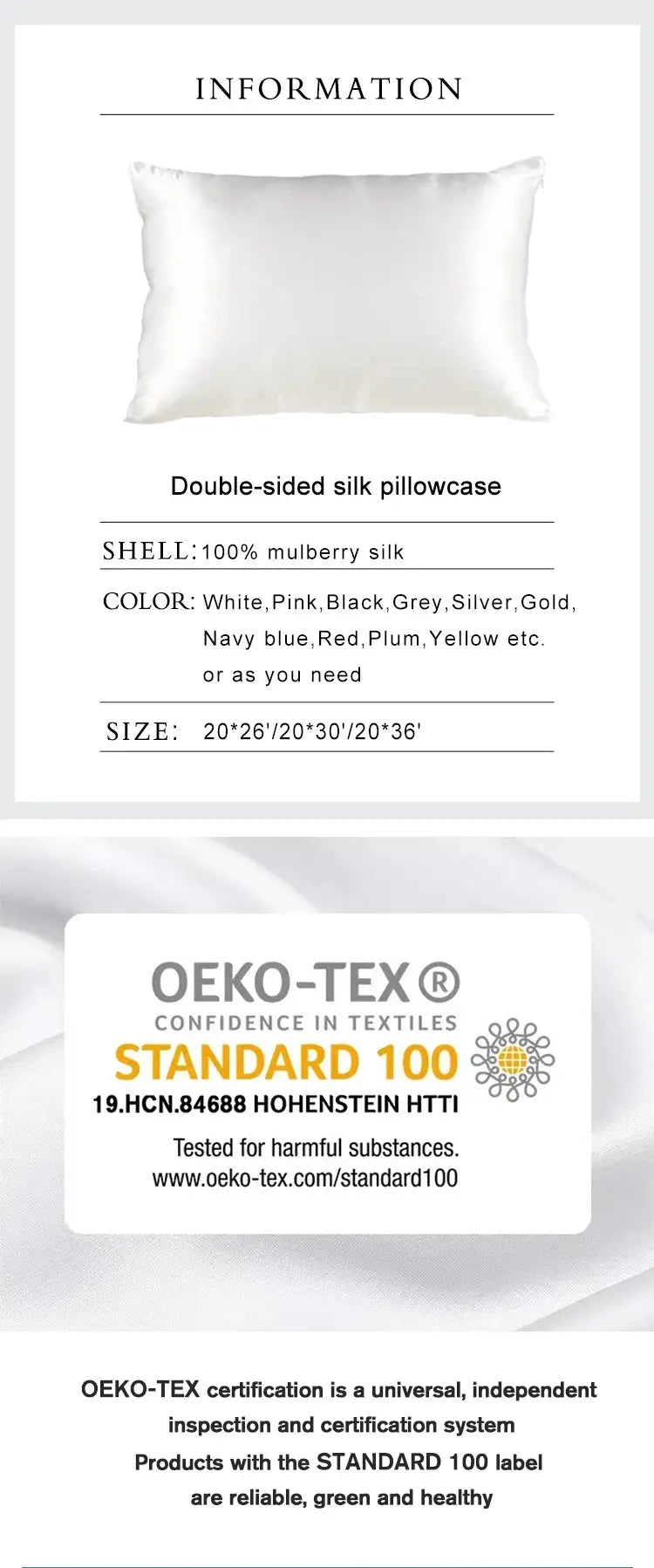 Simples Market silk pillowcase, 100% mulberry silk, white, double-sided, OEKO-TEX Standard 100 certified